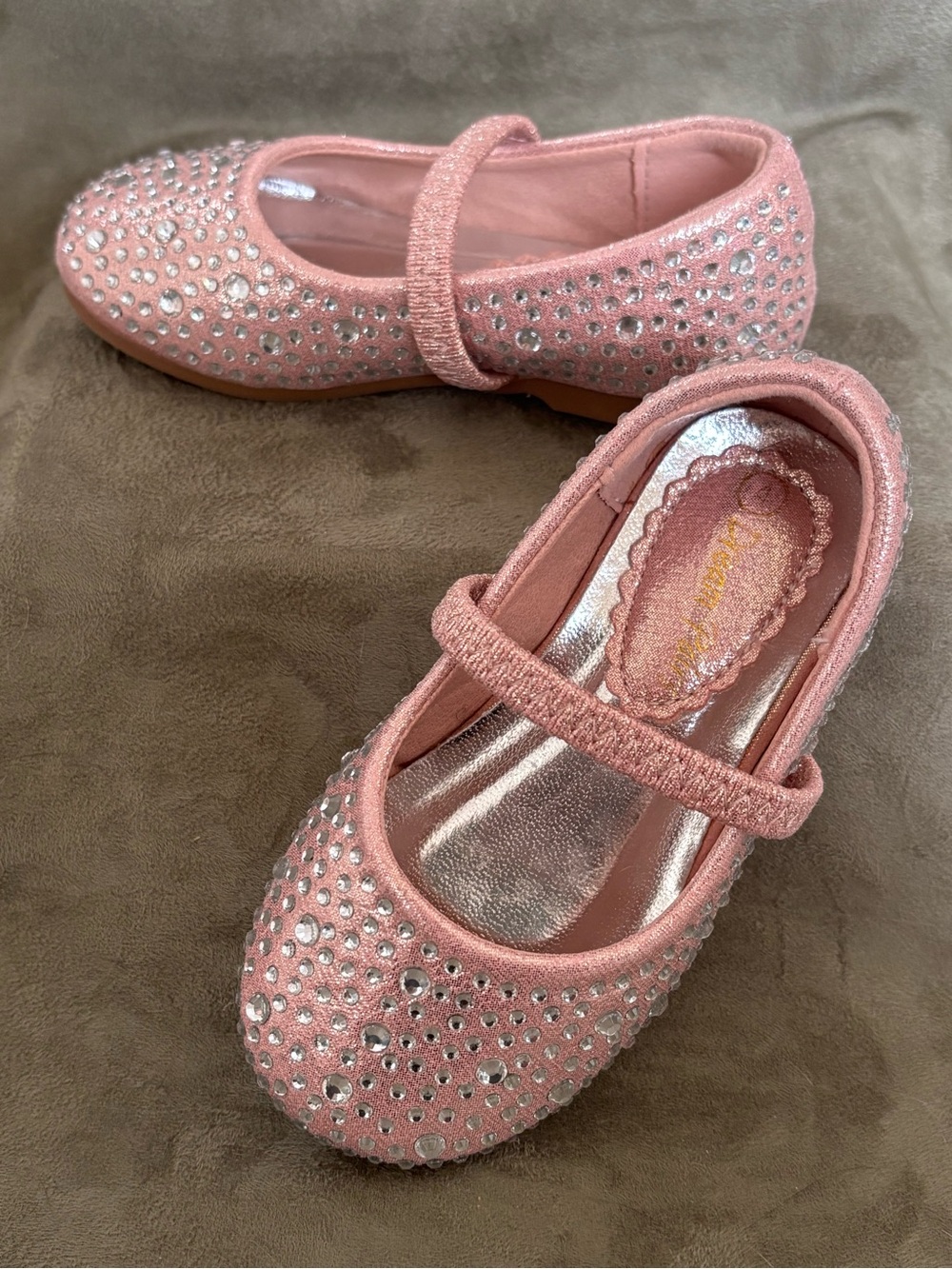 Dream Pairs Pink & Sparkling White Rhinestone Mary Jane Princess Flats Size 4T